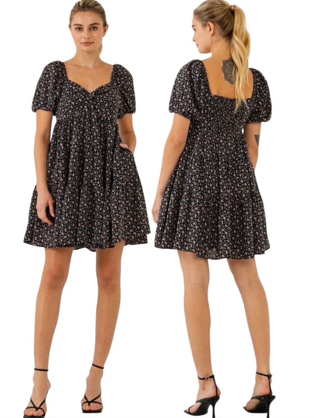 ENGLISH FACTORY Rosebud Print Babydoll Mini Dress - Size XS